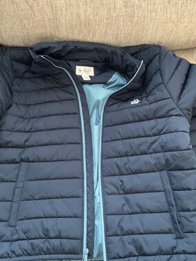 Original Penguin Navy Blue Quilted Puffer Jacket with Light Blue Lining